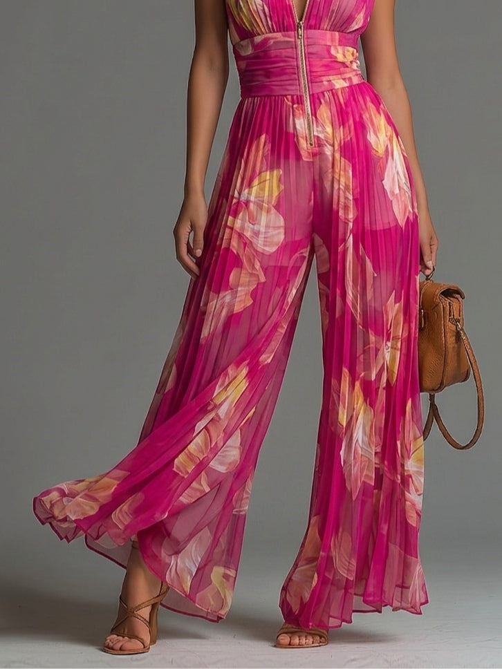 Mono Andrea Fucsia | Jumpsuit Plisado de Gasa