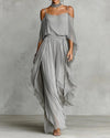 Renata | Conjunto de Fluido Gris con Top de Tirantes y Pantalones Livianos