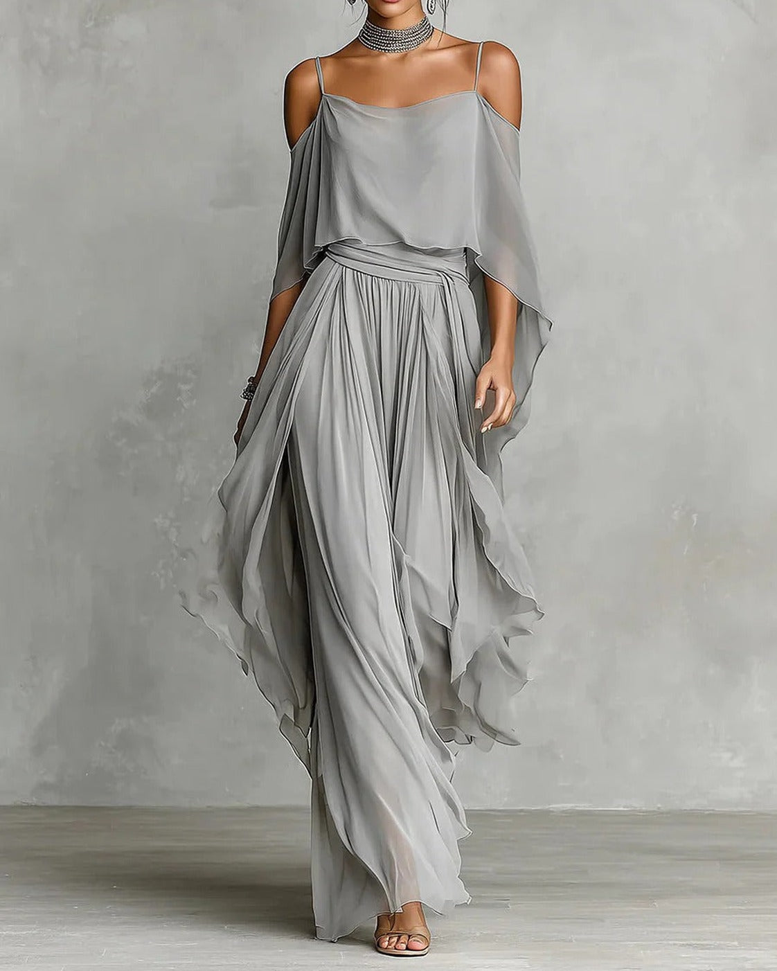 Renata | Conjunto de Fluido Gris con Top de Tirantes y Pantalones Livianos