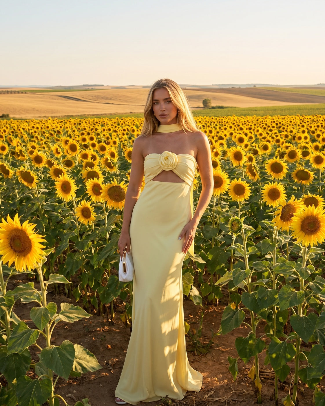 Vestido amarillo pastel - Campos de girasoles