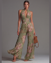 Mono Andrea Verde Floral | Jumpsuit Plisado de Gasa
