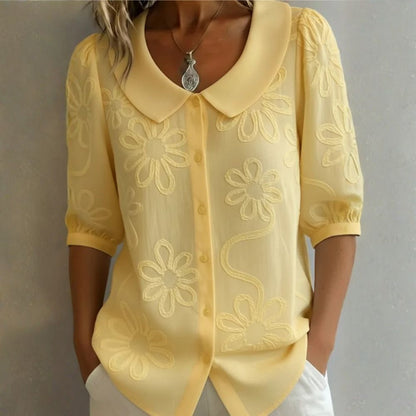 Zenaida | Blusa con cuello Peter Pan y bordado floral