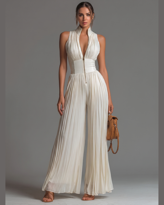 Mono Andrea Blanco | Jumpsuit Plisado de Gasa