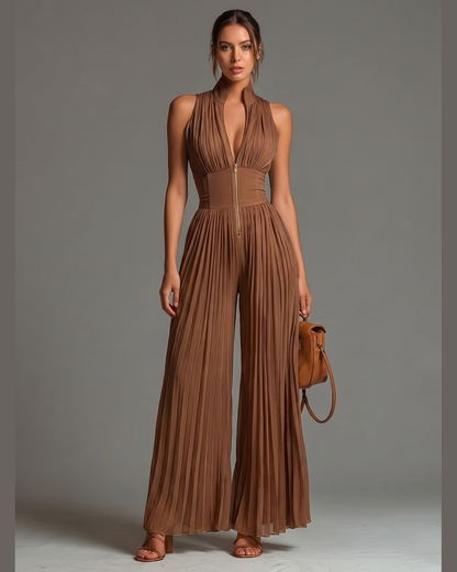 Mono Andrea Caramelo | Jumpsuit Plisado de Gasa