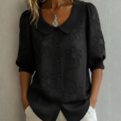 Zenaida | Blusa con cuello Peter Pan y bordado floral