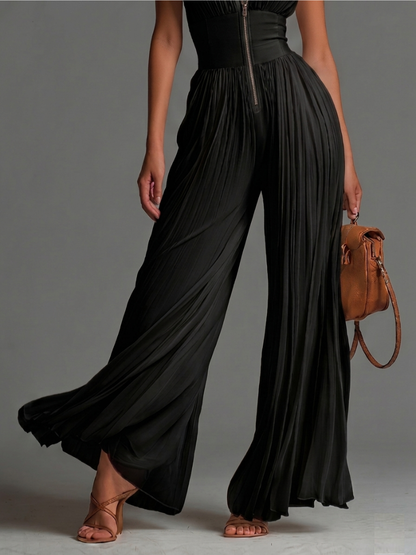 Mono Andrea Negro | Jumpsuit Plisado de Gasa