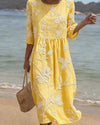 Vestido Floral Amarillo Bordado Vintage