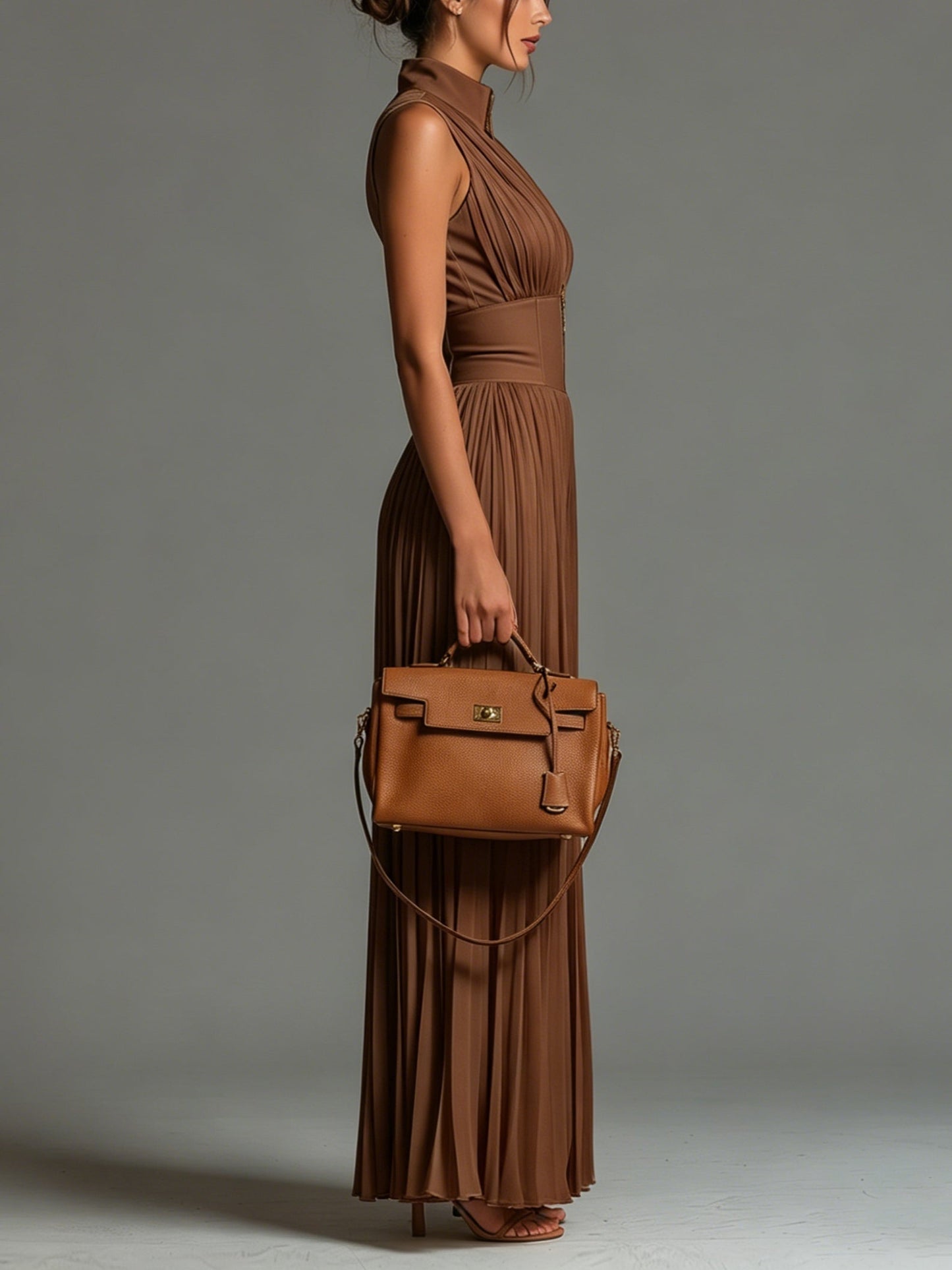 Mono Andrea Caramelo | Jumpsuit Plisado de Gasa