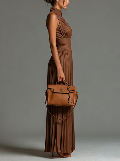 Mono Andrea Caramelo | Jumpsuit Plisado de Gasa