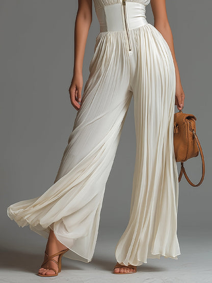Mono Andrea Blanco | Jumpsuit Plisado de Gasa