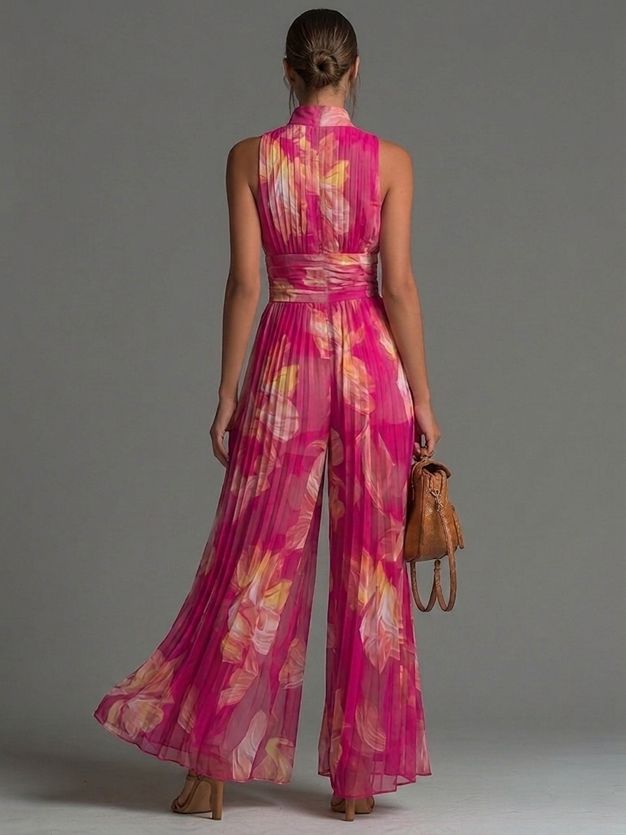 Mono Andrea Fucsia | Jumpsuit Plisado de Gasa