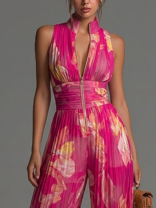 Mono Andrea Fucsia | Jumpsuit Plisado de Gasa