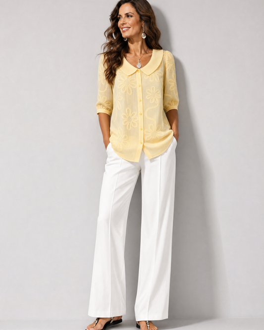 Zenaida | Blusa con cuello Peter Pan y bordado floral