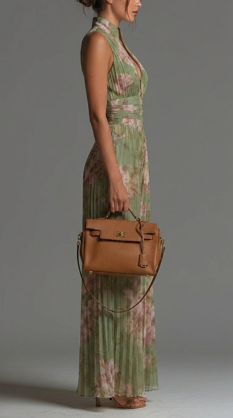 Mono Andrea Verde Floral | Jumpsuit Plisado de Gasa