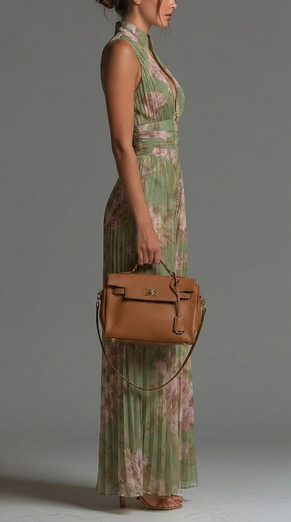 Mono Andrea Verde Floral | Jumpsuit Plisado de Gasa