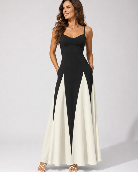 Catalina Vestido Maxi Bicolor de Tirantes Finos
