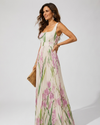 Vestido Largo Plisado con Estampado Floral y Escote Cuadrado